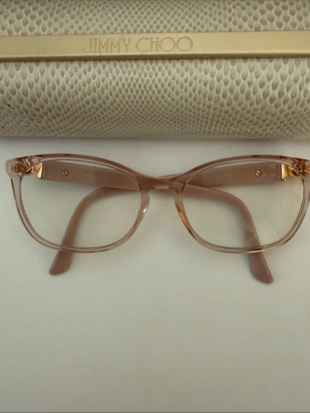 Jimmy Choo Rose-Tinted Transparent Cat-Eye Glasses